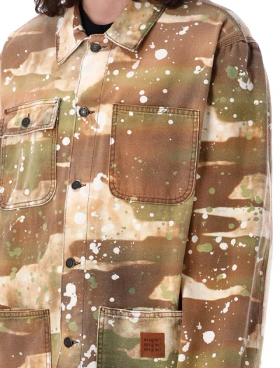 Shop Msgm Dripping Camo Shirt Jacket In Military Green