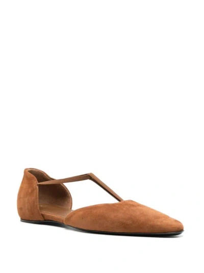 Shop Totême The T-strap Flat Shoes In Brown