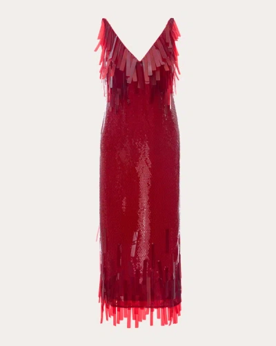 Shop Huishan Zhang Women's Ludmila Sequin Fringe Midi Dress In Red