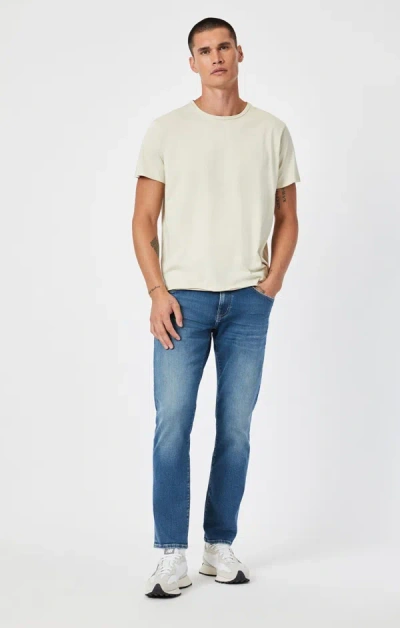 Shop Mavi Marcus Slim Straight Leg In Mid Brushed Organic Selvedge