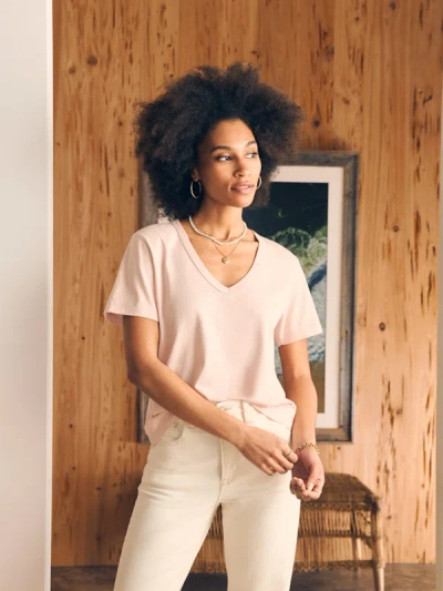 Shop Faherty Sunwashed V-neck T-shirt In Peach Whip