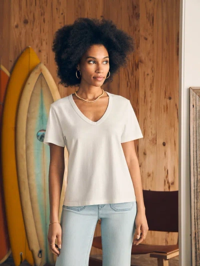 Shop Faherty Sunwashed V-neck T-shirt In White
