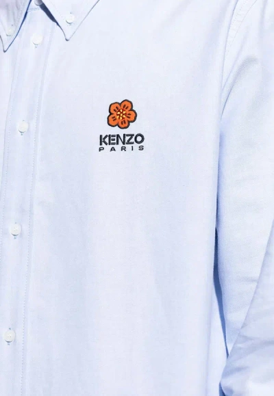 Shop Kenzo Boke Flower Embroidered Button-down Shirt In Light Blue