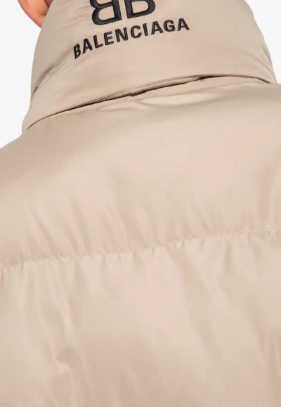 Shop Balenciaga Bb Icon Puffer Jacket In Beige