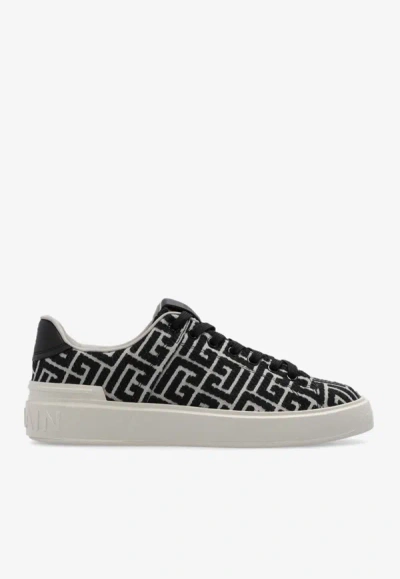 Shop Balmain B-court Monogram Sneakers In Monochrome