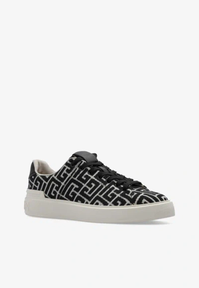 Shop Balmain B-court Monogram Sneakers In Monochrome