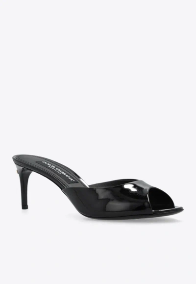 Shop Dolce & Gabbana 75 Open-toe Patent Leather Mules In Black