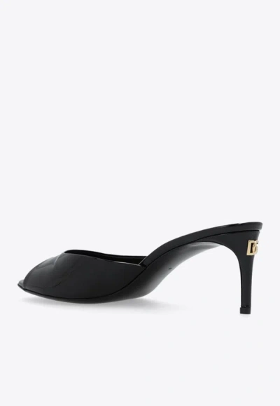 Shop Dolce & Gabbana 75 Open-toe Patent Leather Mules In Black
