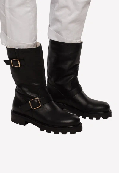 Shop Jimmy Choo Biker Ii Mid-calf Leather Boots In Black