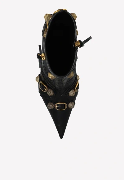 Shop Balenciaga Cagole 90 Ankle Boots In Croc Embossed Leather In Black
