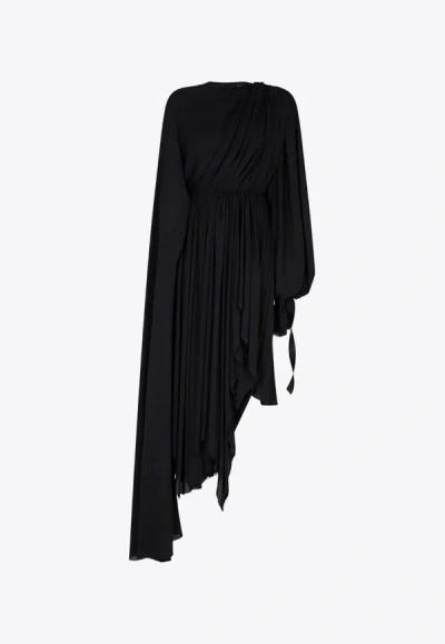 Shop Balenciaga Asymmetric Pleated Dress In Black