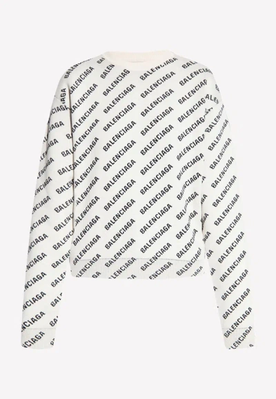 Shop Balenciaga All-over Logo Sweater In Monochrome