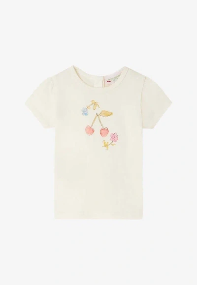 Shop Bonpoint Baby Girls Cira Cherry-printed T-shirt In Beige