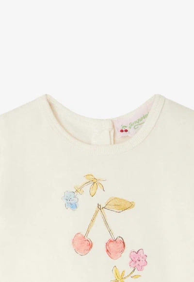 Shop Bonpoint Baby Girls Cira Cherry-printed T-shirt In Beige