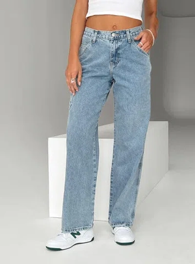 Shop Pp Dnm Tami Cargo Jeans Mid Wash In Denim