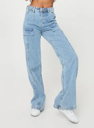Shop Pp Dnm Chad Cargo Jeans In Mid Wash