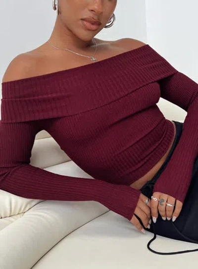 Shop Princess Polly Lower Impact Morley Off Shoulder Sweater In Burgundy