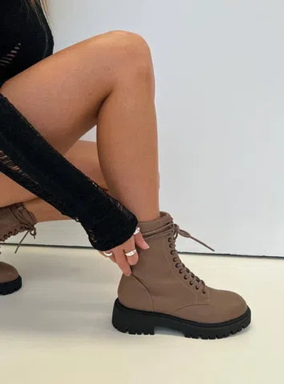 Shop Princess Polly Tailor Lace Up Boots In Taupe