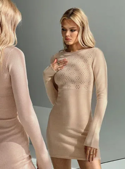 Shop Princess Polly Lower Impact Heagen Knit Mini Dress In Beige