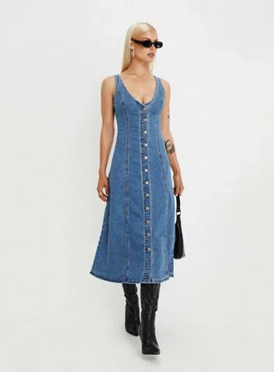 Shop Princess Polly Midler Denim Midi Dress In Mid Blue