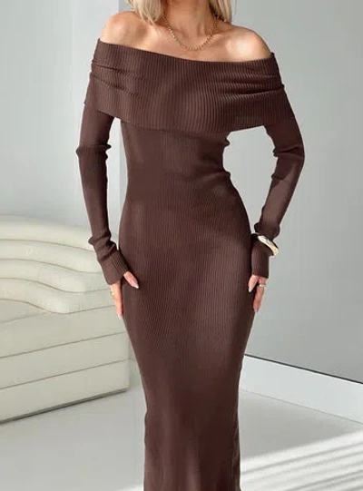 Shop Princess Polly Phylis Off The Shoulder Maxi Dress In Chocolate