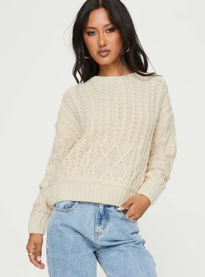 Shop Princess Polly Dunham Cable Knit Sweater In Beige