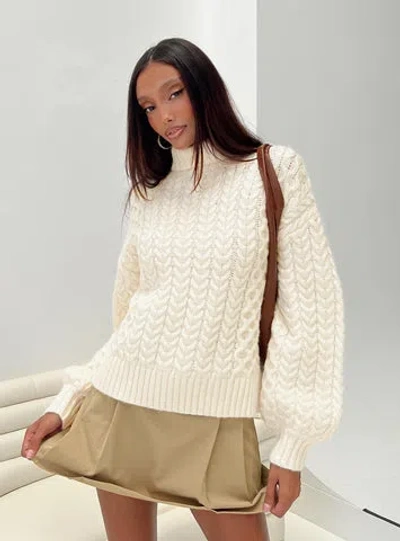 Shop Princess Polly Judson Roll Neck Cable Knit Sweater In Cream