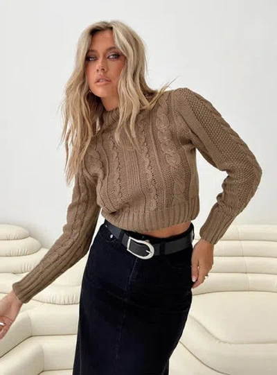 Shop Princess Polly Lower Impact Degi Cropped Cable Sweater In Brown