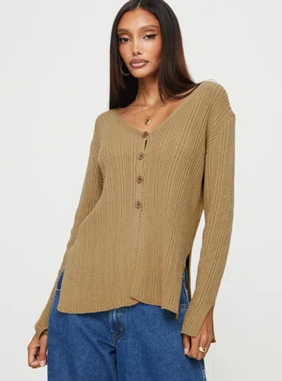 Shop Princess Polly Lower Impact Lexie Knit Cardigan In Beige Marle