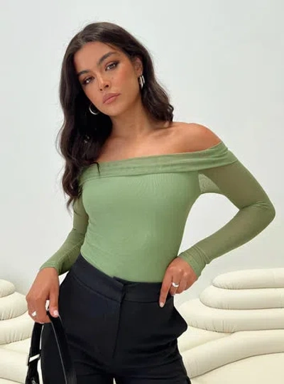 Shop Princess Polly Lower Impact Doza Off The Shoulder Bodysuit In Green