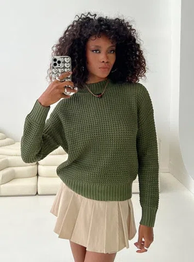 Shop Princess Polly Lower Impact Wholesome Waffle Knit Sweater In Green