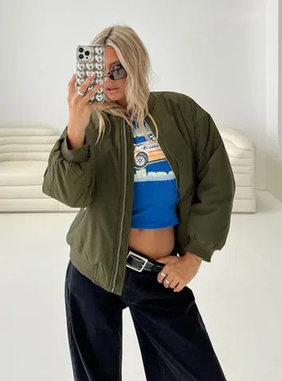 Shop Princess Polly Lower Impact Formations Bomber Jacket In Olive