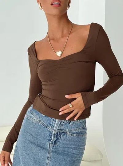 Shop Princess Polly Lower Impact Rehna Long Sleeve Top In Brown