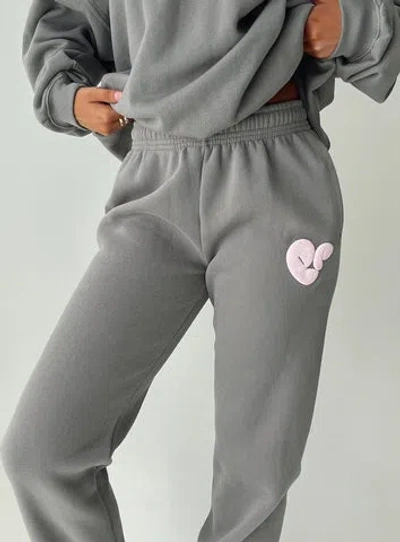 Shop Princess Polly Dream Fleece Princess Polly Track Pants Bubble Text In Charcoal / Light Pink