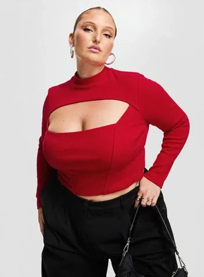 Shop Princess Polly Curve Cathey Long Sleeve Corset Top In Red