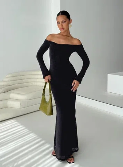 Shop Princess Polly Lower Impact Korey Off The Shoulder Maxi Dress In Black