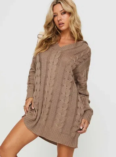 Shop Princess Polly Lower Impact Verno Cable Knit Sweater Dress In Oatmeal
