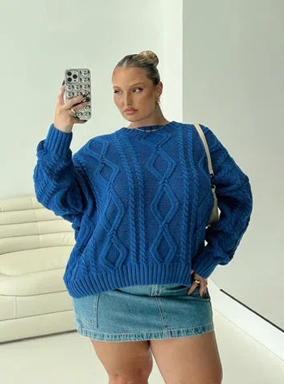 Shop Princess Polly Curve Anaya Oversized Sweater Monday In Blue