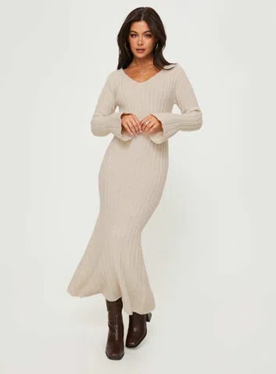 Shop Princess Polly Lower Impact Larne Long Sleeve Maxi Dress In Beige