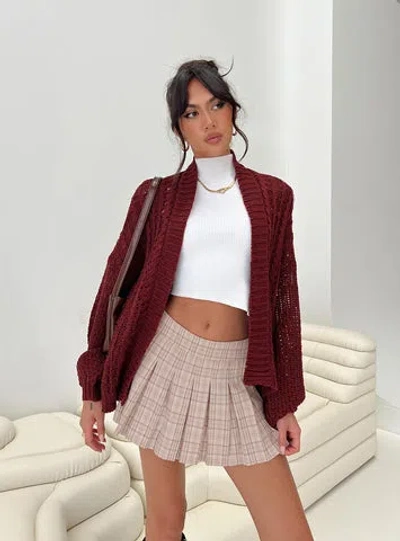 Shop Princess Polly Lower Impact Abner Cable Cardigan In Burgundy