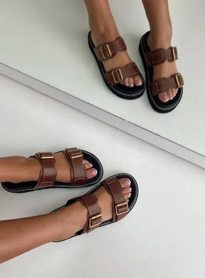 Shop Princess Polly Ma Belle Sandals In Contrast Stitch Chocolate