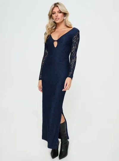 Shop Princess Polly Lower Impact Marceline Long Sleeve Maxi Dress In Navy