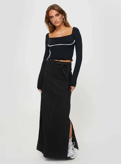 Shop Princess Polly Brandee Tie Front Denim Maxi Skirt In Black Wash