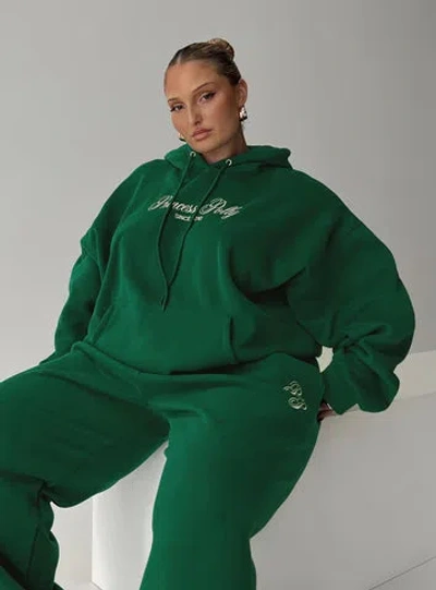 Shop Princess Polly Lower Impact Princess Polly Hooded Sweatshirt Script In Green / Ivory