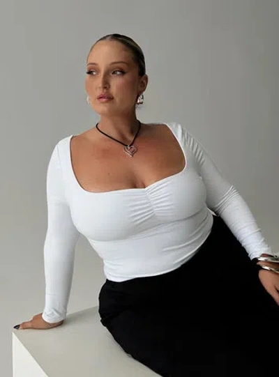 Shop Princess Polly Soft Fit Luxe Selenie Long Sleeve Top Ice Curve In White
