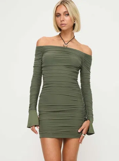 Shop Princess Polly Lower Impact Moreno Long Sleeve Mini Dress In Olive