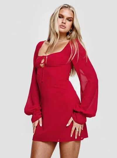 Shop Princess Polly Bayford Long Sleeve Mini Dress In Red