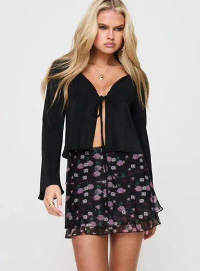 Shop Princess Polly Lower Impact Sunny Skies Mini Skirt Black Floral In Black / Purple Floral
