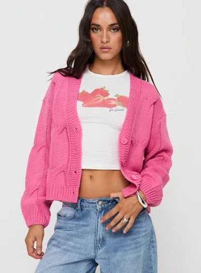 Shop Princess Polly Lower Impact Kinzley Cable Knit Cardigan In Pink