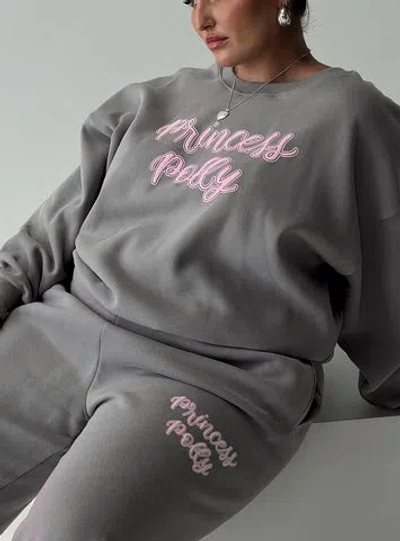 Shop Princess Polly Dream Fleece Princess Polly Crew Neck Sweatshirt Puff Text In Charcoal